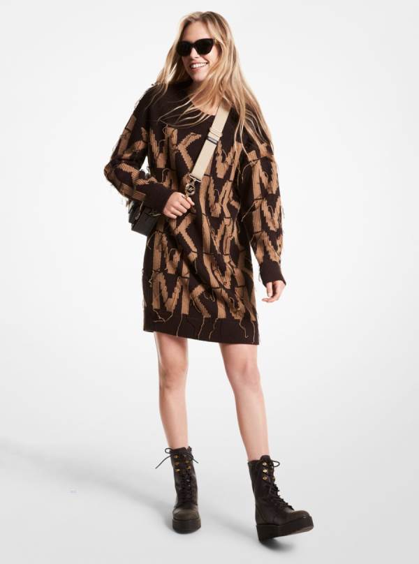 Damske Saty Michael Kors Logo Intarsia Sweater Čokoláda - Oblecenie Michael Kors Slevy | JVENL-8273